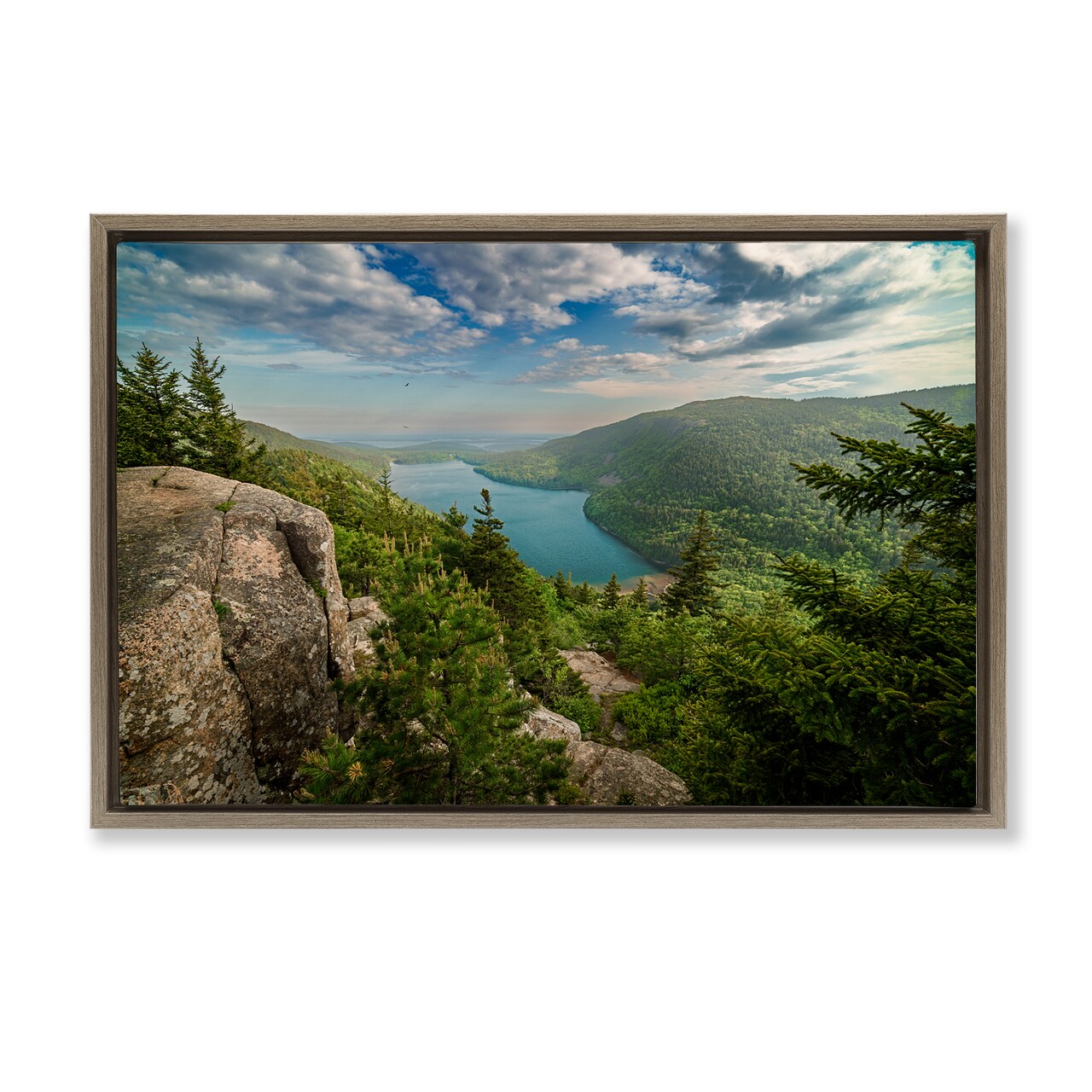 Stupell Industries Lake View Over Mountains Framed Floater Canvas Wall Art Design by Rick Berk